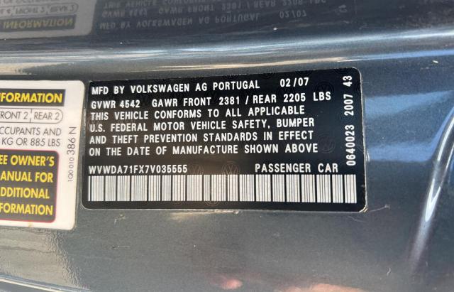 WVWDA71FX7V035555 - 2007 VOLKSWAGEN EOS 2.0T S CHARCOAL photo 10