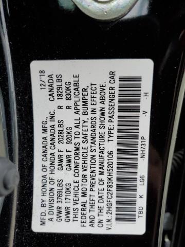 2HGFC2F83KH520106 - 2019 HONDA CIVIC SPOR 黑色 照片 10