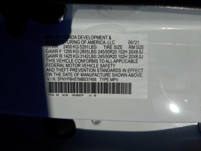 5FNYF8H57MB037456 - 2021 HONDA PASSPORT E 白色 照片 10