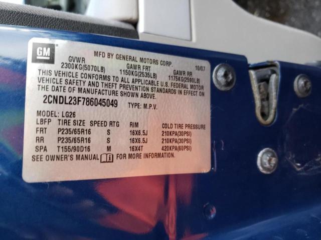 2CNDL23F786045049 - 2008 CHEVROLET EQUINOX BLUE photo 10