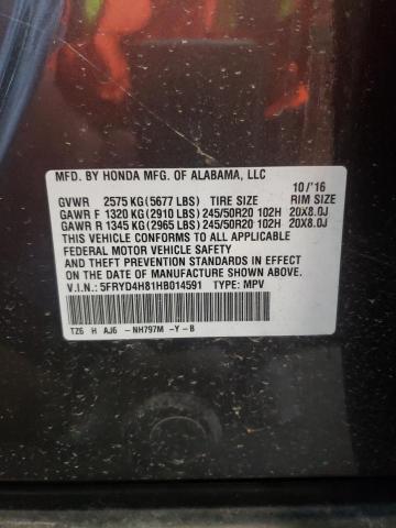 5FRYD4H81HB014591 - 2017 ACURA MDX ADVANC CHARCOAL photo 10