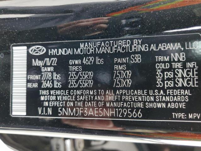 5NMJF3AE5NH129566 - 2022 HYUNDAI TUCSON SEL BLACK photo 10