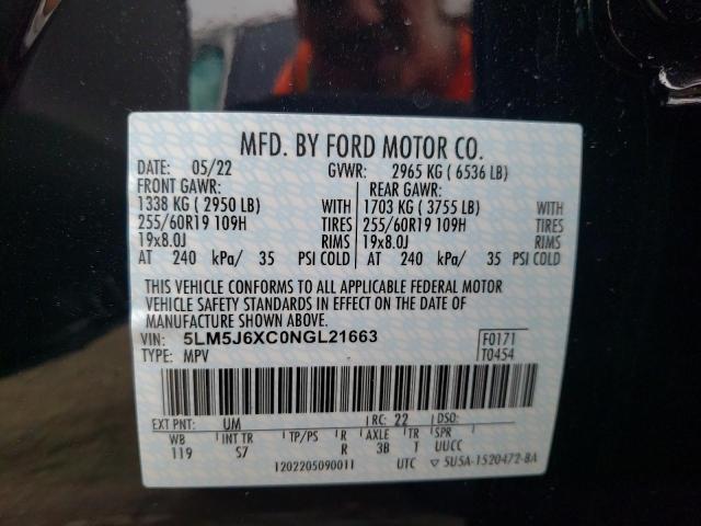 5LM5J6XC0NGL21663 - 2022 LINCOLN AVIATOR 黑色 照片 10