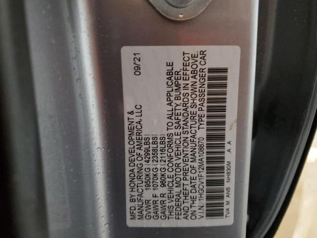 1HGCV1F12MA108870 - 2021 HONDA ACCORD LX SILVER photo 10