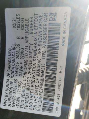 2HGFC2F89MH546213 - 2021 HONDA CIVIC SPOR BLACK photo 10