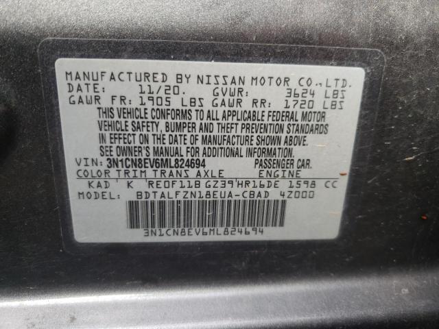 3N1CN8EV6ML824694 - 2021 NISSAN VERSA SV GRAY photo 10