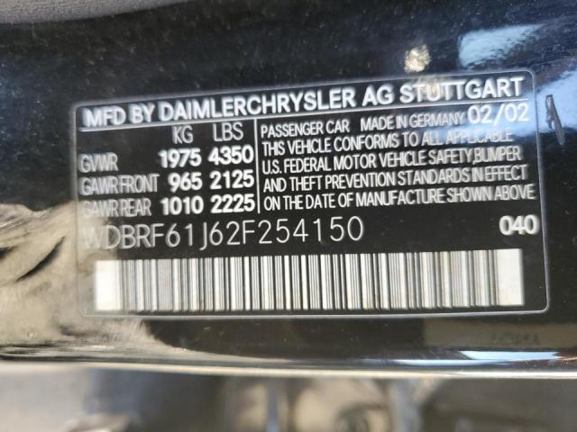 WDBRF61J62F254150 - 2002 MERCEDES-BENZ C 240 BLACK photo 10