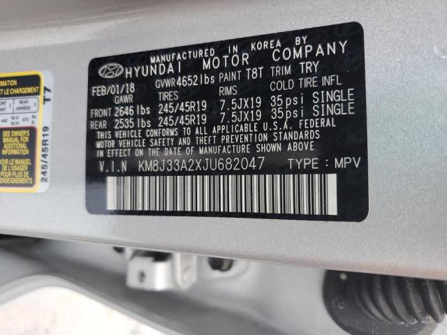 KM8J33A2XJU682047 - 2018 HYUNDAI TUCSON VAL SILVER photo 10