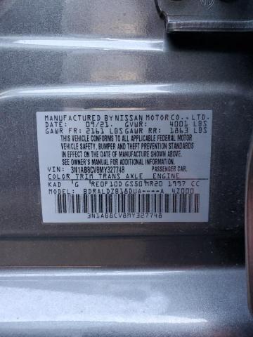 3N1AB8CV8MY327748 - 2021 NISSAN SENTRA SV GRAY photo 10