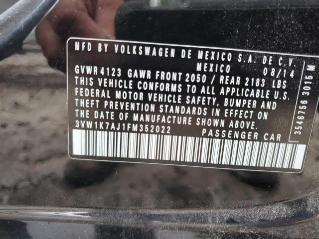 3VW1K7AJ1FM352022 - 2015 VOLKSWAGEN JETTA BASE BLACK photo 10