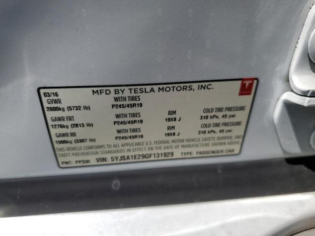 5YJSA1E29GF131929 - 2016 TESLA MODEL S Սպիտակ լուսանկար 10