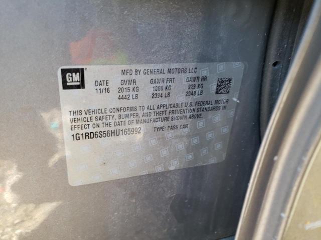 1G1RD6S56HU165992 - 2017 CHEVROLET VOLT PREMI GRAY photo 10