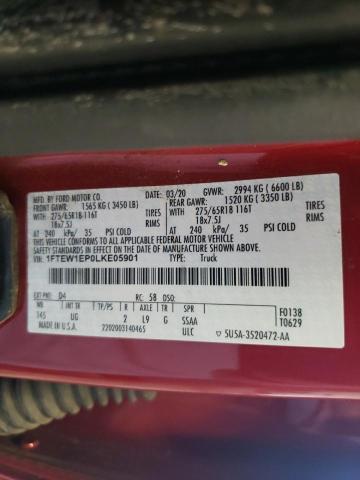 1FTEW1EP0LKE05901 - 2020 FORD F150 SUPER RED photo 10