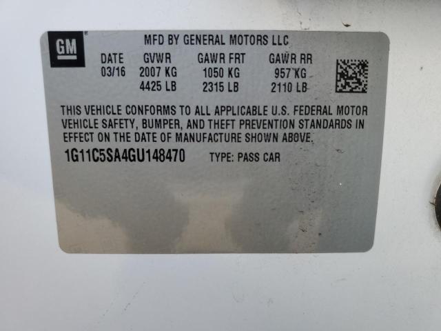 1G11C5SA4GU148470 - 2016 CHEVROLET MALIBU LIM 白色 照片 10