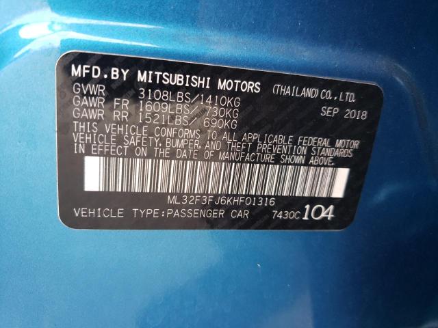 ML32F3FJ6KHF01316 - 2019 MITSUBISHI MIRAGE G4 BLUE photo 10