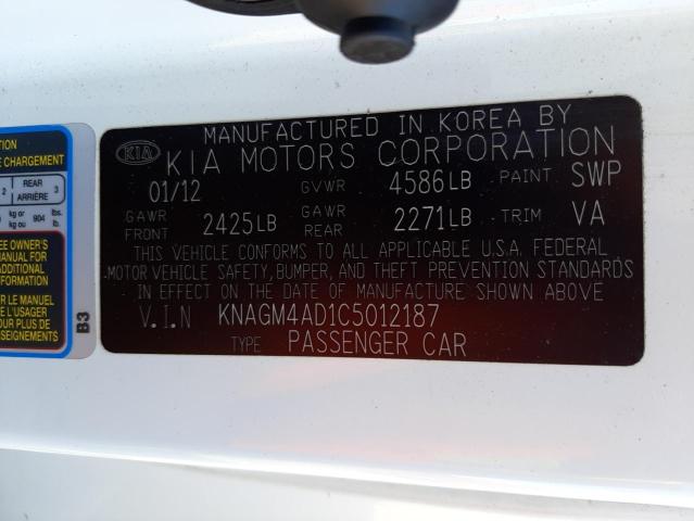 KNAGM4AD1C5012187 - 2012 KIA OPTIMA HYB WHITE photo 10