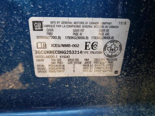 3GCUKREC0HG253314 - 2017 CHEVROLET SILVERADO BLUE photo 10