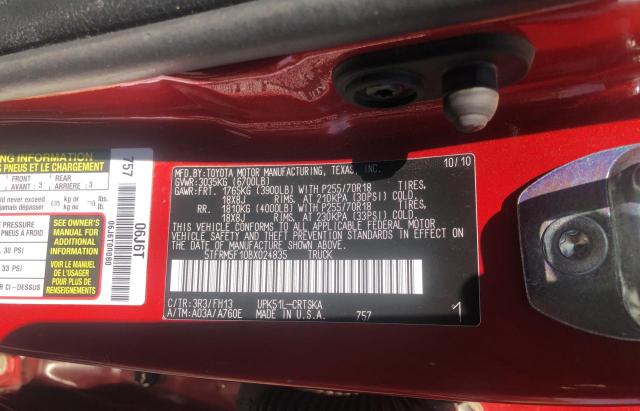 5TFRM5F10BX024835 - 2011 TOYOTA TUNDRA DOU RED photo 10