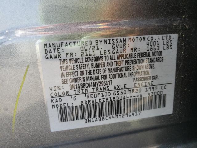 3N1AB8CV4MY296417 - 2021 NISSAN SENTRA SV GRAY photo 10