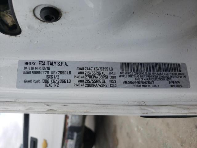 ZFBHRFAB1K6M26522 - 2019 RAM PROMASTER WHITE photo 10
