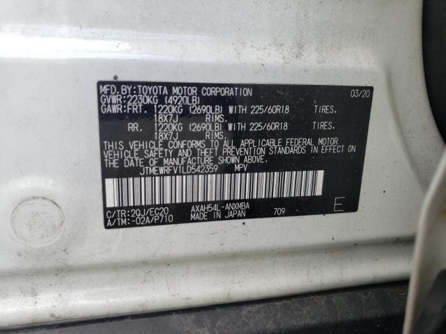 JTMEWRFV1LD542359 - 2020 TOYOTA RAV4 XSE WHITE photo 10