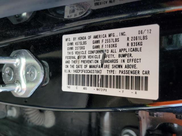 1HGCP3F83CA037843 - 2012 HONDA ACCORD EXL BLACK photo 10