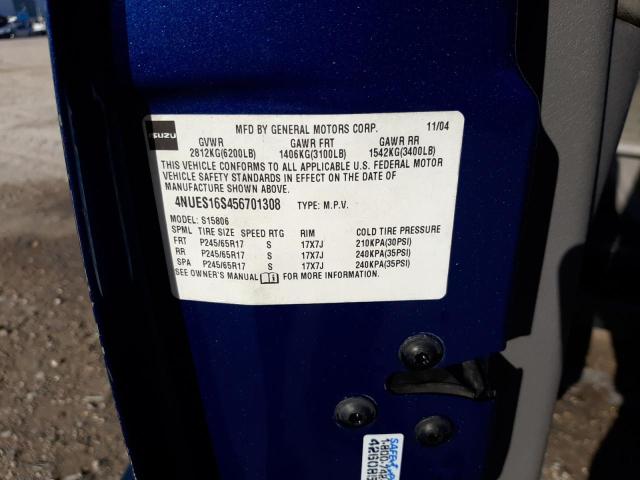 4NUES16S456701308 - 2005 ISUZU ASCENDER S 蓝色 照片 10