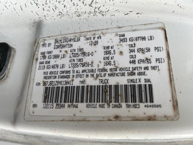 2B7JB21Z9YK130411 - 2000 DODGE RAM VAN B2 WHITE photo 10