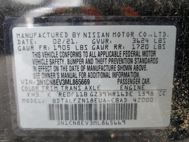 3N1CN8EV3ML865669 - 2021 NISSAN VERSA SV BLACK photo 10