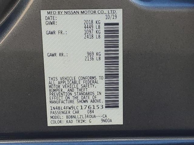 1N4BL4FW9LC176153 - 2020 NISSAN ALTIMA PLA GRAY photo 10