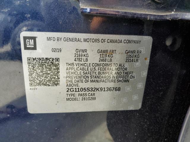 2G1105S32K9136768 - 2019 CHEVROLET IMPALA PRE ლურჯი ფოტო 10