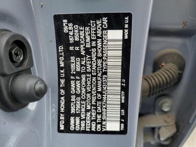 SHHFK7H44JU431379 - 2018 HONDA CIVIC SPOR BLUE photo 10