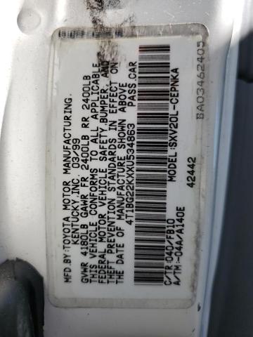 4T1BG22KXXU534863 - 1999 TOYOTA CAMRY CE WHITE photo 10