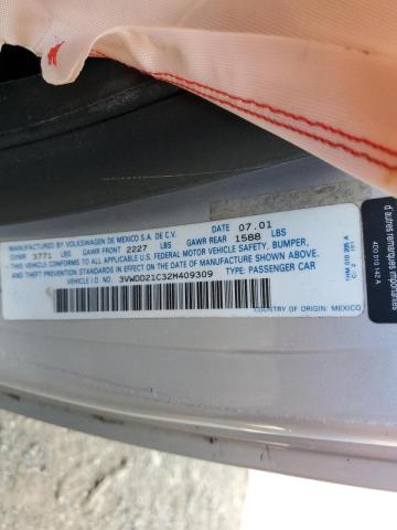 3VWDD21C32M409309 - 2002 VOLKSWAGEN NEW BEETLE 银色 照片 10