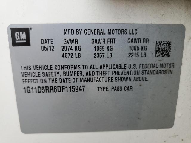 1G11D5RR6DF115947 - 2013 CHEVROLET MALIBU 1LT 白色 照片 10