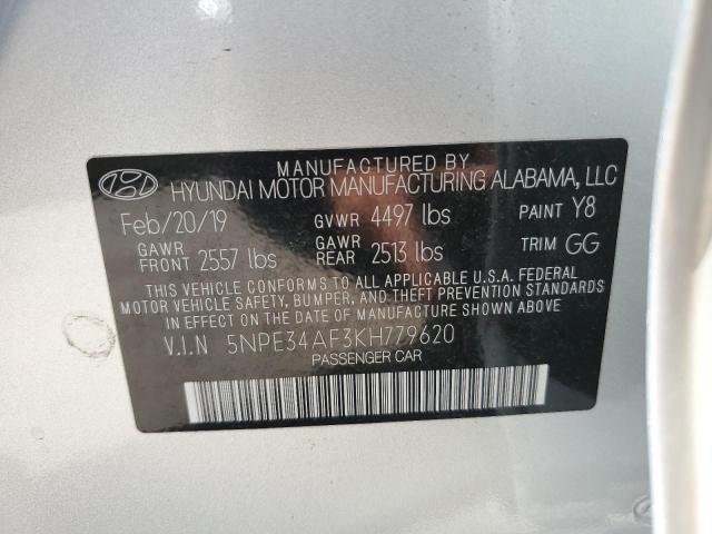 5NPE34AF3KH779620 - 2019 HYUNDAI SONATA LIM SILVER photo 10