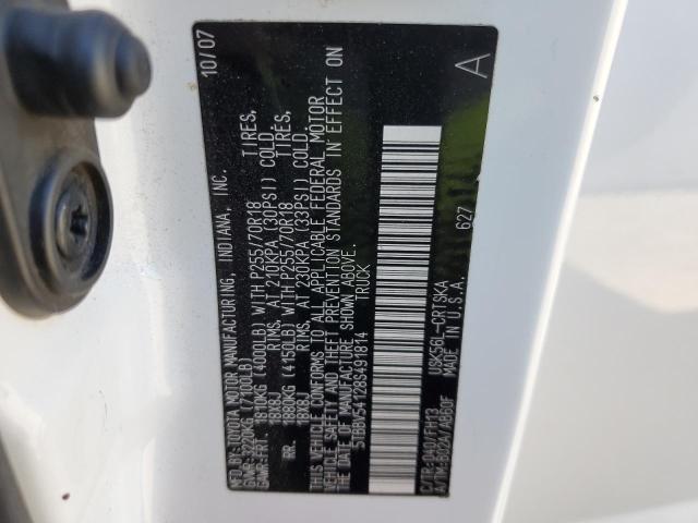 5TBBV54128S491814 - 2008 TOYOTA TUNDRA DOU WHITE photo 10