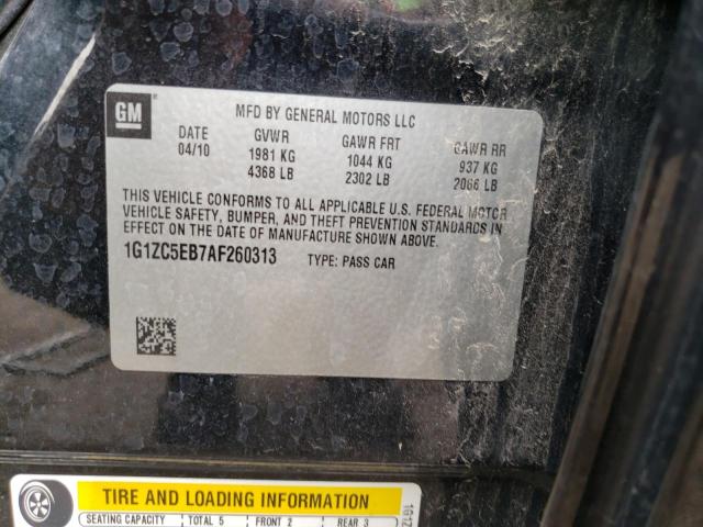 1G1ZC5EB7AF260313 - 2010 CHEVROLET MALIBU 1LT 黑色 照片 10