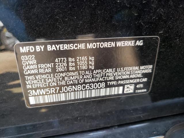 3MW5R7J06N8C63008 - 2022 BMW 330XI BLACK photo 10