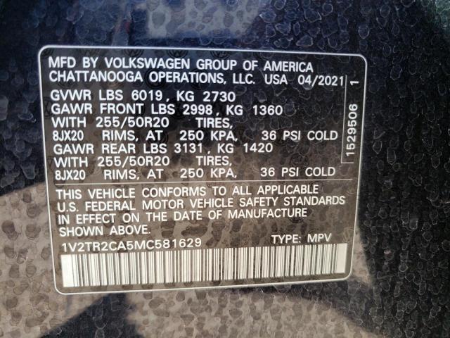 1V2TR2CA5MC581629 - 2021 VOLKSWAGEN ATLAS SEL Qara foto 10