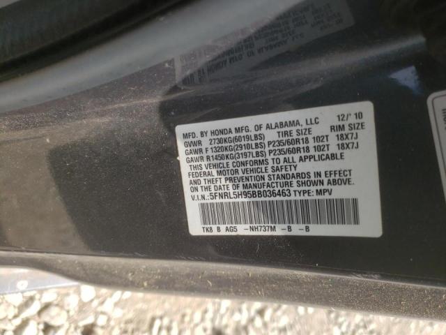 5FNRL5H95BB036463 - 2011 HONDA ODYSSEY TO GRAY photo 10