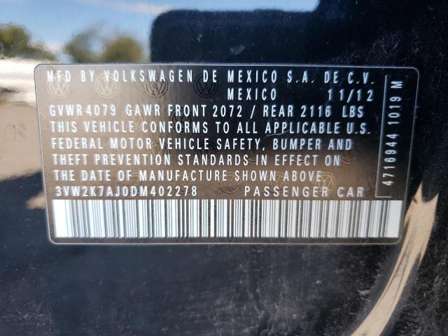 3VW2K7AJ0DM402278 - 2013 VOLKSWAGEN JETTA BASE BLACK photo 10