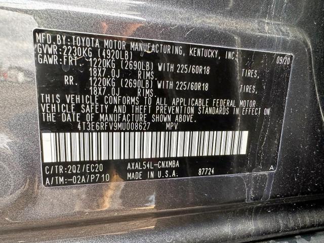 4T3E6RFV9MU008627 - 2021 TOYOTA RAV4 XSE GRAY photo 10