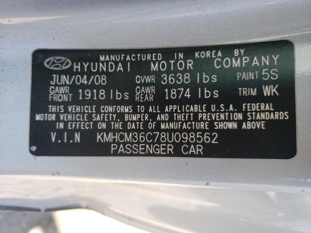 KMHCM36C78U098562 - 2008 HYUNDAI ACCENT GS SILVER photo 10