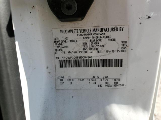 1FDWF30588EC54362 - 2008 FORD F350 SRW S WHITE photo 10