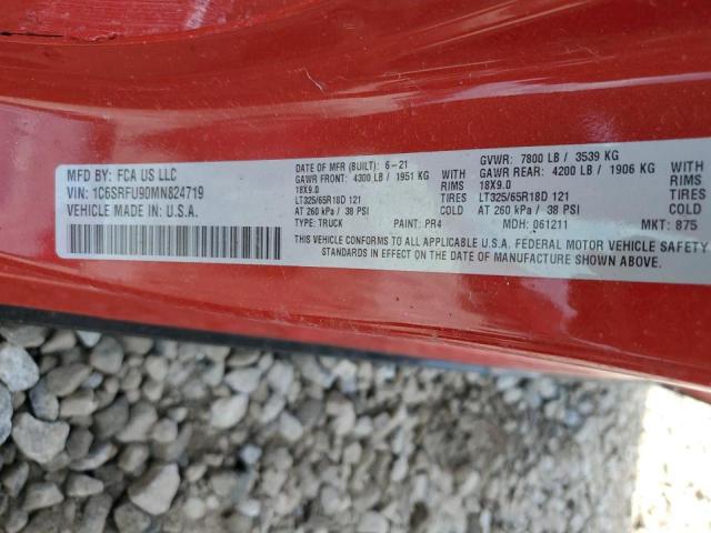 1C6SRFU90MN824719 - 2021 RAM 1500 TRX RED photo 10