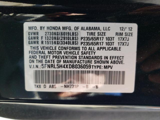 5FNRL5H4XDB036059 - 2013 HONDA ODYSSEY EX BLACK photo 10