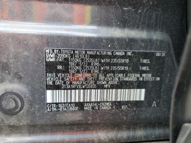 2T3A1RFVXLW135835 - 2020 TOYOTA RAV4 XLE P GRAY photo 10