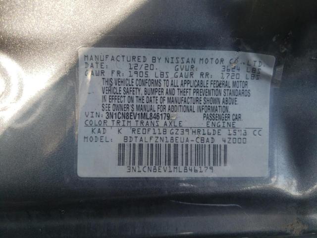 3N1CN8EV1ML846179 - 2021 NISSAN VERSA SV GRAY photo 10