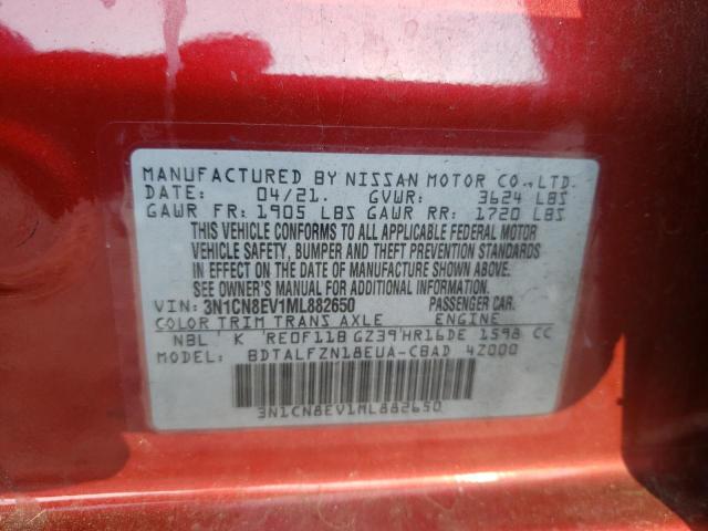 3N1CN8EV1ML882650 - 2021 NISSAN VERSA SV RED photo 10